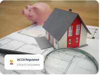 Property tax planning — house model on blueprints